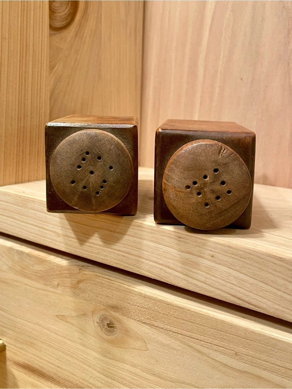 Wooden Hand Painted Salt & Pepper Shakers Vintage